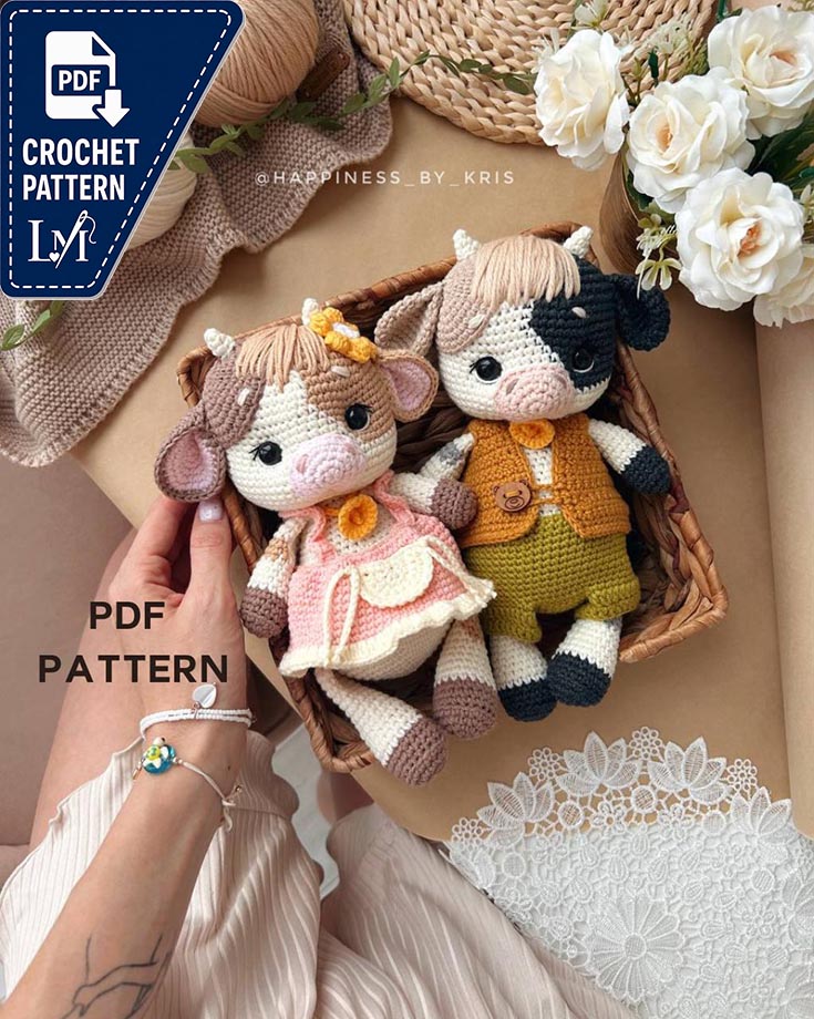 The Cow in Casual Dress Crochet Pattern, Amigurumi Doll, Farm Animal Crochet Pattern, Highland Cow Crochet Pattern, Cuddle and Play Cow Toy